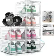 6 Pack Clear Shoe Storage Box,Stackable Plastic Shoe Box,Easy to Assemble,Large Capacity,Large Size,Used to Display Sneakers,Sports Shoes,Boots,High Heels Fit up to US Size 12(13.4”x 10.6”x 7.4”)