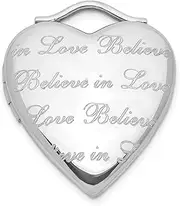 [JewelryWeb] 925 Sterling Silver Etched Polished Engravable Holds 2 photos Believe In Love 20mm Heart Locket