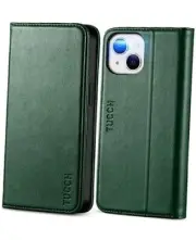 Case for iPhone 13 5G, PU Leather Folio Case Wallet with [Card Midnight Green