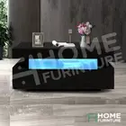 Coffee Table 4 Drawer Storage Shelf LED Gloss Wooden Dining Room Furniture Black