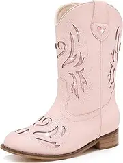 [Motasha] Kids Cowboy Boots Western Square Toe Glitter Toddler Girls Cowgirl Boot Mid Calf Little Kid/Big Kid Party Birthday Riding Shoes