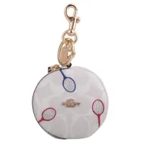 在飛比找momo購物網優惠-【COACH】金馬車羽球拍圖案鑰匙圈釦環圓型零錢包(白)