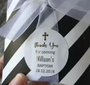 gold foil personalized gift stickers baptism christening favour gift box labels