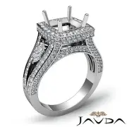 Cushion Diamond Engagement 1.7Ct Ring Split Shank Semi Mount Pave Set Platinum
