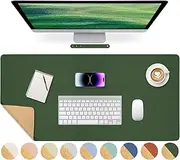 Giecy Leather Desk Pad, Dual-Sided Natural Cork & PU Leather Desk Pad 90 x 43 cm Extended Computer Desk Mat Mouse Pad Writing Mat Desk Blotter Pads Mats for Home Office Laptop Gaming PC (Army Green)