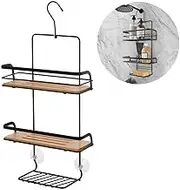 Avilia 3 Tier Bathroom Shower Caddy with Suction Cups Steel Bamboo Black and Brown 26x10x55cm