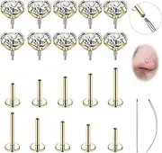 [AccGin] CZ Nose Rings Studs Flat Back Internal Thread Surgical Steel Hypoallergenic Nose Stud Piercing Jewelry for Nostril Tragus Helix Labret Piercings Nose Helix Medusa Lip for Women 8/10Pcs