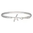 Sterling Silver 925 Star Fish Design Women's Open Bangle Bracelet 7"