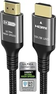 Ubluker 10k 8k 4k HDMI Cable 48Gbps 6.1M, Certified Ultra High Speed HDMI® Cable 4K 240Hz 144Hz 120Hz 8K 60Hz 0.01ms HDR10+ ARC eARC HDCP2.3 Netflix Roku TV PC Monitor Projector PS5 Xbox