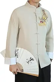 [QPZK] Kung Fu Jacket Tang Suit Men Hanfu Chinese Traditional Clothing Dragon Embroidery Tai Chi Uniform Long Sleeved
