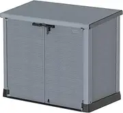 Duramax Cedargrain StoreAway 1200L Plastic Garden Storage Shed/Flat Lid - Outdoor Storage Bike Shed – Durable & Strong Construction– Ideal for Tools, Bikes, BBQs & 2X 240L Bins, 145x85x125 cm, Grey