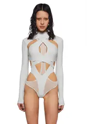 [DARKER WAVS] Crossfade Strappy Spandex And Mesh Bodysuit - Gray