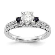 14k White Gold 3 stone Dia Peg Set with Sapphire CZ Engagement Ring