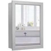 Costway Wall-Mount Mirror Cabinet Storage Organizer w/Shelf Bathroom Living Room Grey