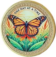 Orange Monarch Butterfly Field Sunrise One Day at A Time Medallion Serenity Prayer Chip