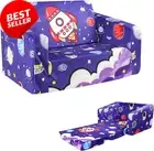 Convertible Kids Sofa Bed Purple Toddler Couch with Side Pocket Playroom Chair