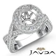 Diamond Engagement Halo Pave Setting Ring Round Semi Mount 18k White Gold 1.5Ct