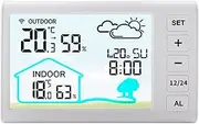 Weather Station Wire Less Indoor Outdoor Thermometer, Color Display Digital Weather Thermometer with Atomic Clock, Barometric Pressure, Forecast Station with Adjustable Backlight