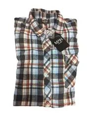 NEW BooHoo MAN Flannel Shirt Check Blue Mens Size L Tartan Plaid Winter BlackRed