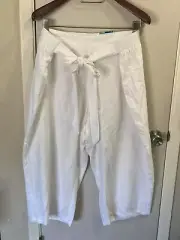 NWT Blue Sol 3X White Crop Linen/Rayon Pants w/Elastic Waist