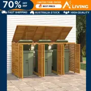 Triple Garbage Bin Shed 210x89x117 cm Solid Wood Acacia Outdoor Storage So 55240