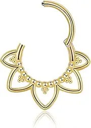[Lantine] 16G Septum Piercing Lotus Flower - Titanium Clicker Nose Ring - Minimalist Design - 8mm - For Septum, Daith, Tragus, Rook - Available in Gold & Steel - Free Velvet Pouch