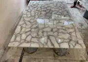 White Agate Stone Cafeteria Dining Table, Kitchen Slab Desk Hallway Decors