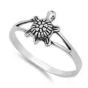 Turtle Plain Ring Genuine Sterling Silver 925 Jewelry Face Height 10 mm Size 10