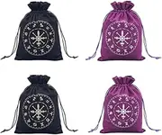 CREATCABIN 4Pcs Tarot Card Bags 12 Constellations Velvet Tarot Storage Bag Pouches Holder Rune with Drawstrings Large Capacity for Tarot Card Crystal Jewelry Gift Halloween 7x5.1 Inch Black Purple,