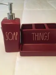 Rae Dunn Majenta Ceramic Bathroom Accessories Tray Soap Dispenser Hand Soap New