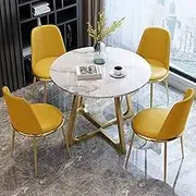 Snaweo Office Reception Room Club Table, Negotiation Table and Chair Set, Marble Round Table and PU Backrest Chair Sets 5-Piece, for Home Office Dining Room(Yellow)