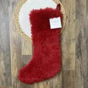 Thro Marlo Lorenz Red Faux Fur Glittery Christmas Stocking NEW w TAGS
