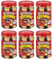 6 Jars Goober Peanut Butter and Jelly Strawberry Stripes Ready to eat Size 18 oz