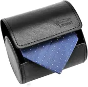 [BALITIOYI] Leather Tie Case Box Organizer for Men's Necktie and Bow Tie Storage Travel Gift Box (round button, Black, 4.3" x 3.3" x 3.3")
