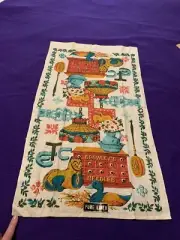 ❤️Vintage Linen Country KITCHEN TOWEL Stained Glass Lamp Crowley's Needles