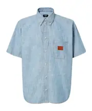 Fendi Logo Patch Short Sleeved Denim Shirt S,XL,XS,L,M light blue