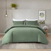4PCS Quilt/Duvet Cover Flat Sheet Pillowcase Soft Bedding Set 100% Washed-Cloth Cotton Green