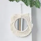 Macrame Hanging Wall Mirror Cat Wall Mirror for Nursery Home Bathroom