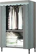 Portable Wardrobe Clothes Storage Organiser with Hanging Rail Foldable Washable for Clothes, Bags, Shoes Single Canvas Wardrobe