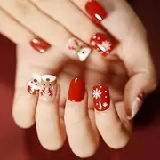 Jerany Press on Nails Short Fake Nails Glossy False Nail Square Stick on Nail Acrylic Full Cover Nails Christmas festival Tips Nails for Women and Girls (G)