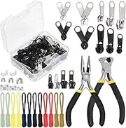 Swpeet 144Pcs Zipper Repair Kit with Zipper Install Plier and Needle Nose Pliers Assortment Kit, Zipper Pulls, Zipper Replacement Installation Tools for Bags Tents Luggage Sleeping Bag Jacket