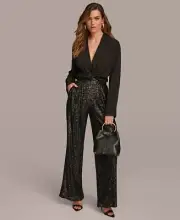 Donna Karan New York Donna Karan Wide Leg Sequin Pant BLACK Size XL MSRP $139