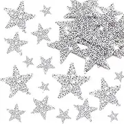 KEJXSGUO 50 Pieces Star Iron on Patches Iron on Adhesive Star Patches Iron on Star Glitter Rhinestone Shiny Star Patche Appliques for Jeans Bag Pant Clothing Repair Decoration(50PCS（Silver）)
