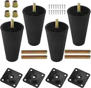[WMYCONGCONG] Loveseats Plastic Sofa Legs 5 Inch Round Conical Replacement Furniture Legs for Cabinet Couch Chair with Mounting Plates M8 Thread for IKEA US Made Furniture/Beds Pack of 4