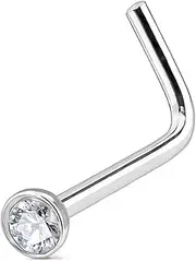 [FIFTH CUE] Solid Grade 23 Titanium Press Fit Cubic Zirconia 2mm Micro Ball Top L Bend Nose Stud Ring (Choose Size)