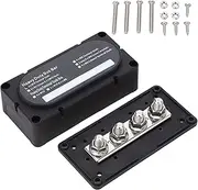 300A Bus Bar Power Distribution Block Box Module, 6 Detachable, Nylon Glass Fiber Base, ABS Shell, for 12-48V Car Truck RV Marine Boat with M10x4 Terminals