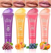 FantasyDay 4 Piece Fruit Lip Oil Set, Moisturizing Lip Balm, Crystal Jelly Lip Gloss Long-Lasting Hydrating Liquid Lipstick Makeup Gift Set For Women (C)