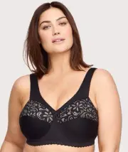 Glamorise Magiclift Cotton Support Wire-Free Bra - Black (Size 16D)