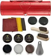[Stone and Clark] Stone & Clark 12 PC Shoe Polish & Care Kit Leather with Brown Wax Shoe Brushes for Polishing Shine Cloth & Shoe Horn
