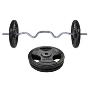 45kg - 120cm Super Curl Barbell Bar Weight Set + Ez Grip Cast Iron Weight Plate